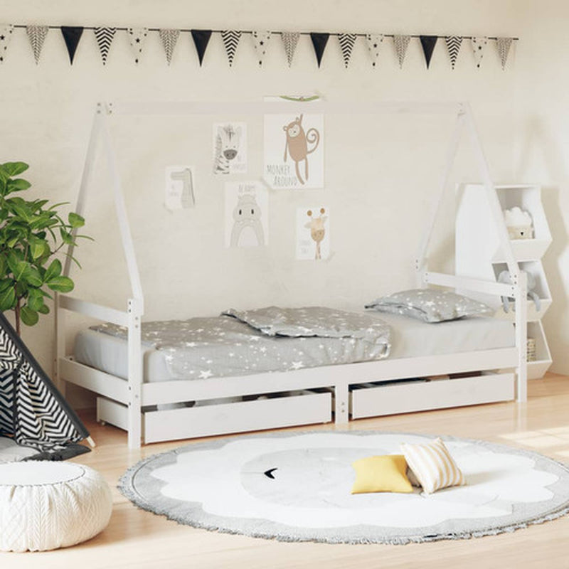 Kinderbett Mit Schubladen Kinder Bettgestell Jugendbett Schwarz 70X140 Cm Vidaxl