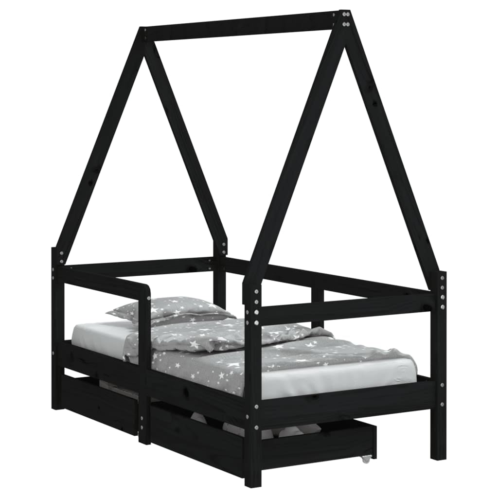 Kinderbett Mit Schubladen Kinder Bettgestell Jugendbett Schwarz 70X140 Cm Vidaxl