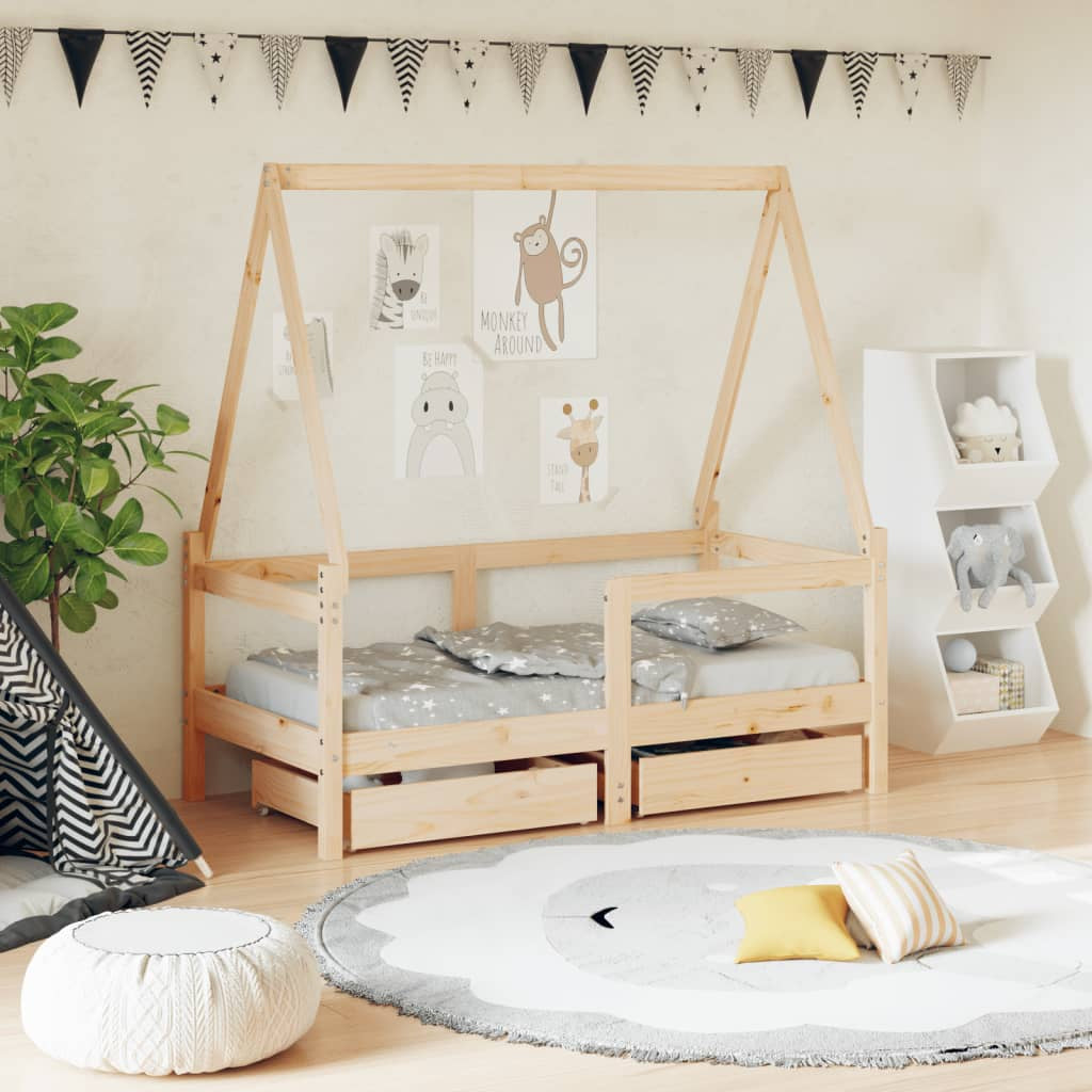 Kinderbett Mit Schubladen Kinder Bettgestell Jugendbett Schwarz 70X140 Cm Vidaxl