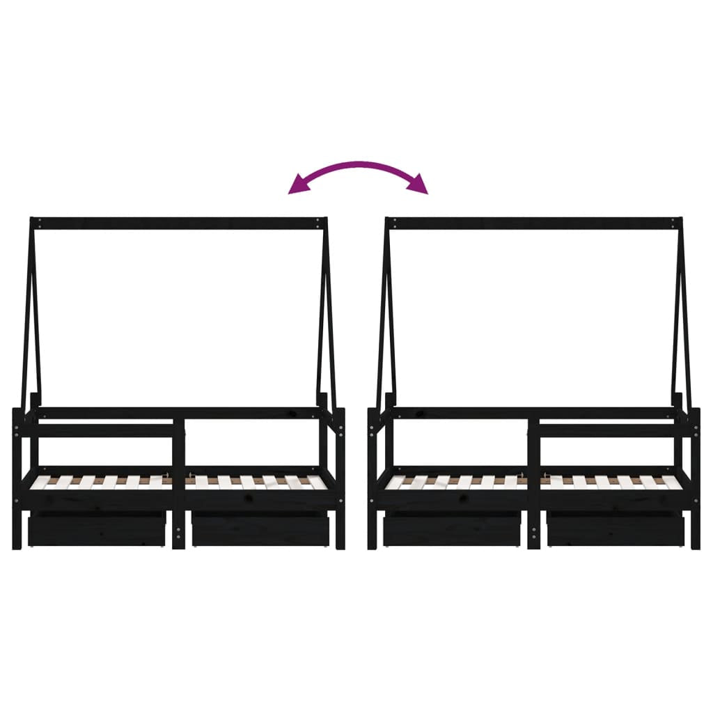 Kinderbett Mit Schubladen Kinder Bettgestell Jugendbett Schwarz 70X140 Cm Vidaxl