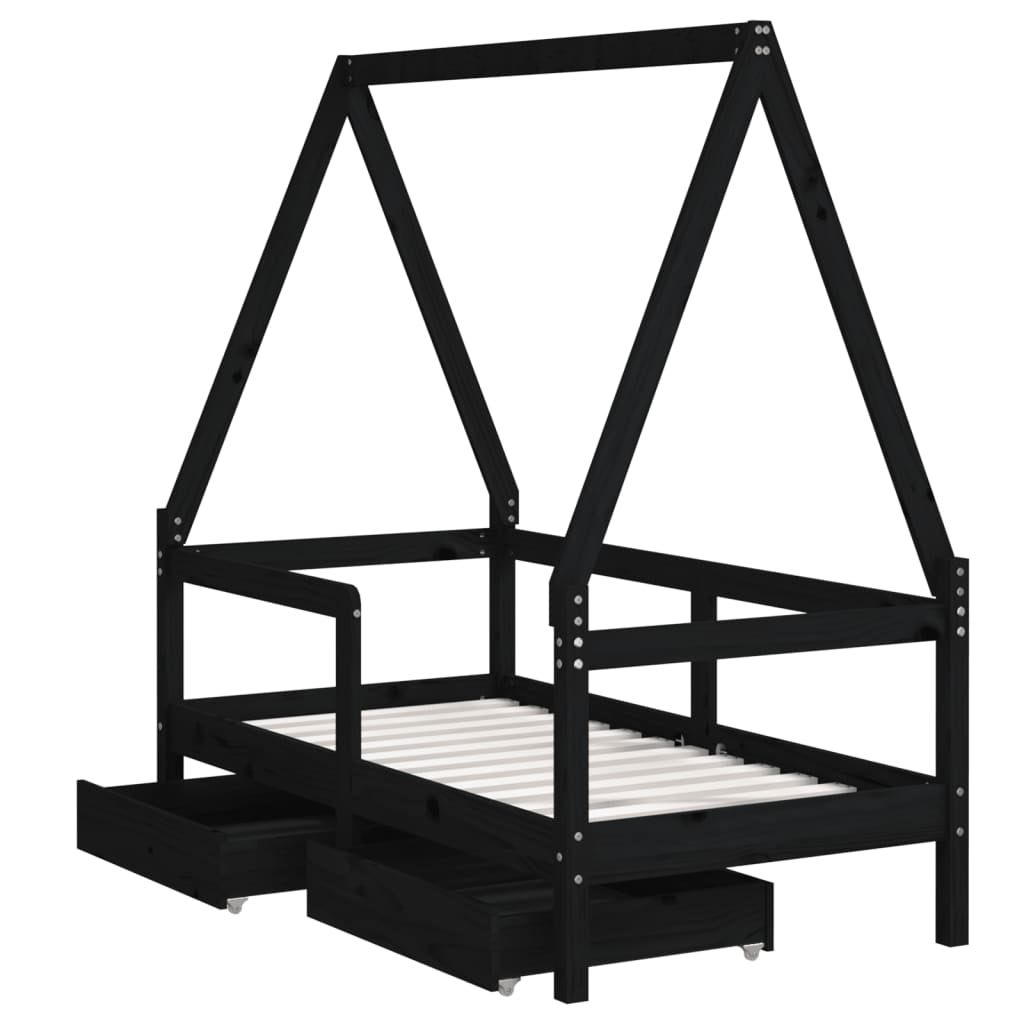 Kinderbett Mit Schubladen Kinder Bettgestell Jugendbett Schwarz 70X140 Cm Vidaxl