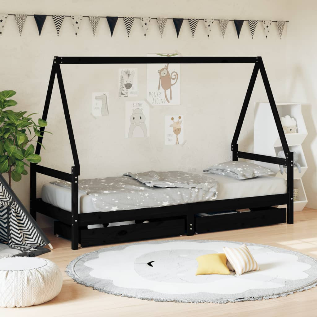 Kinderbett Mit Schubladen Kinder Bettgestell Jugendbett Schwarz 70X140 Cm Vidaxl