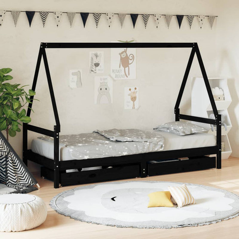 Kinderbett Mit Schubladen Kinder Bettgestell Jugendbett Schwarz 70X140 Cm Vidaxl