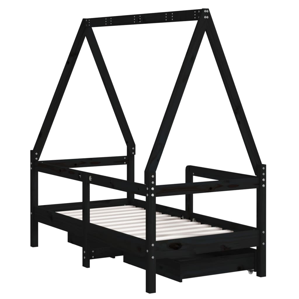Kinderbett Mit Schubladen Kinder Bettgestell Jugendbett Schwarz 70X140 Cm Vidaxl