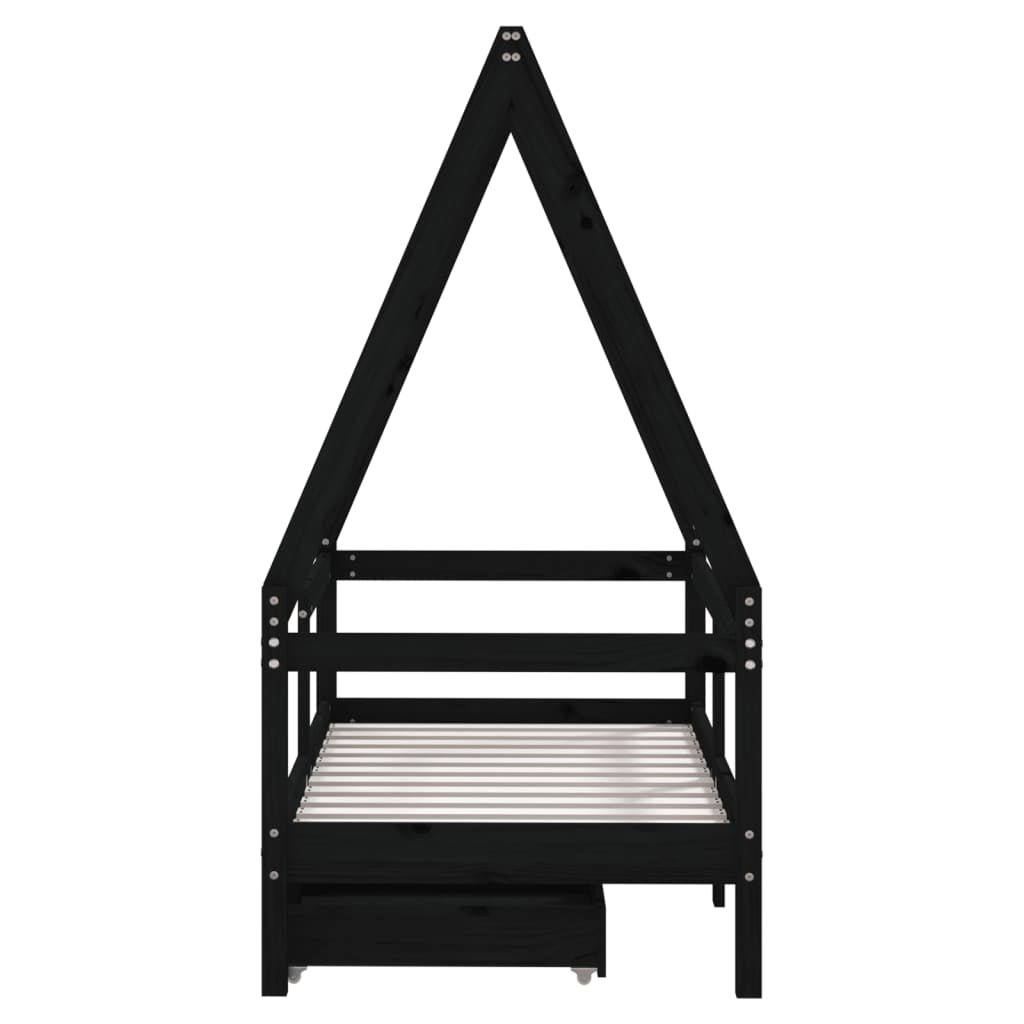 Kinderbett Mit Schubladen Kinder Bettgestell Jugendbett Schwarz 70X140 Cm Vidaxl