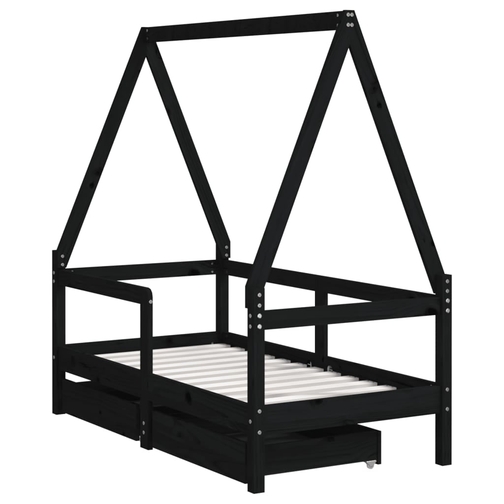 Kinderbett Mit Schubladen Kinder Bettgestell Jugendbett Schwarz 70X140 Cm Vidaxl