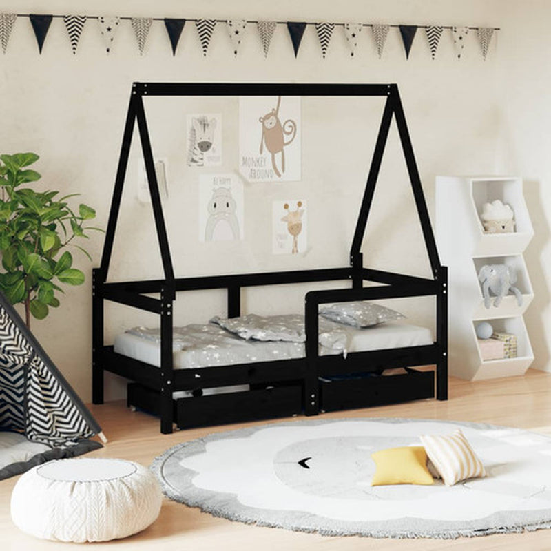 Kinderbett Mit Schubladen Kinder Bettgestell Jugendbett Schwarz 70X140 Cm Vidaxl