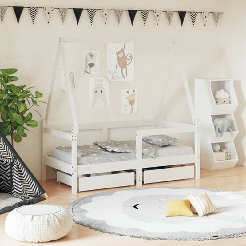 Kinderbett Mit Schubladen Kinder Bettgestell Jugendbett Schwarz 70X140 Cm Vidaxl