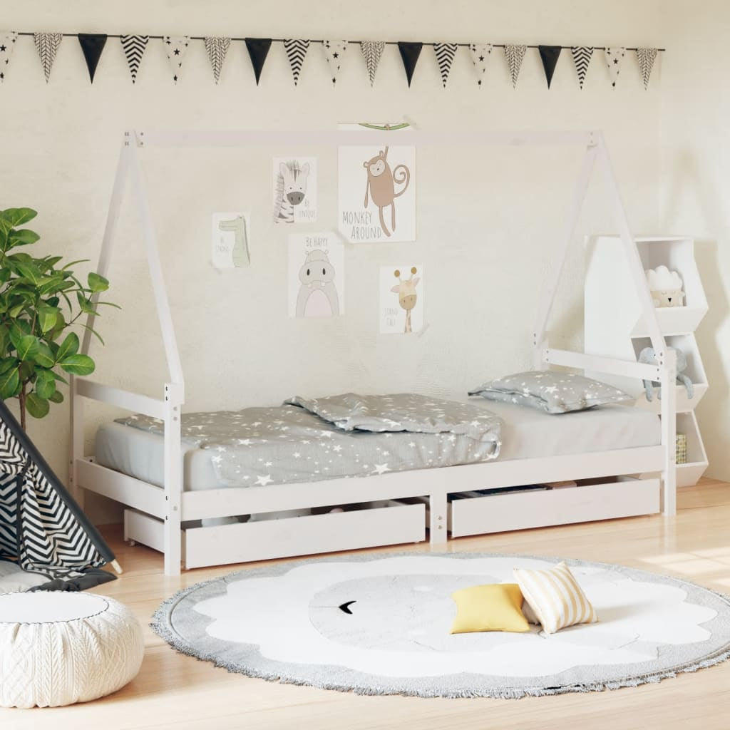 Kinderbett Mit Schubladen Kinder Bettgestell Jugendbett Schwarz 70X140 Cm Vidaxl